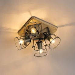 Industrieller Spot aus Holz mit dunkelgrauem verstellbarem 4-Licht – Arthur