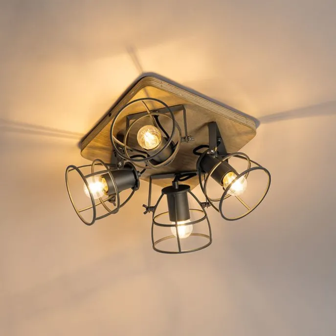 Industrieller Spot aus Holz mit dunkelgrauem verstellbarem 4-Licht – Arthur