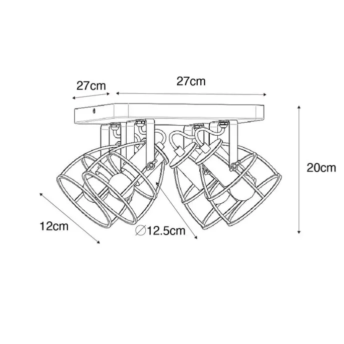 Industrieller Spot aus Holz mit dunkelgrauem verstellbarem 4-Licht – Arthur
