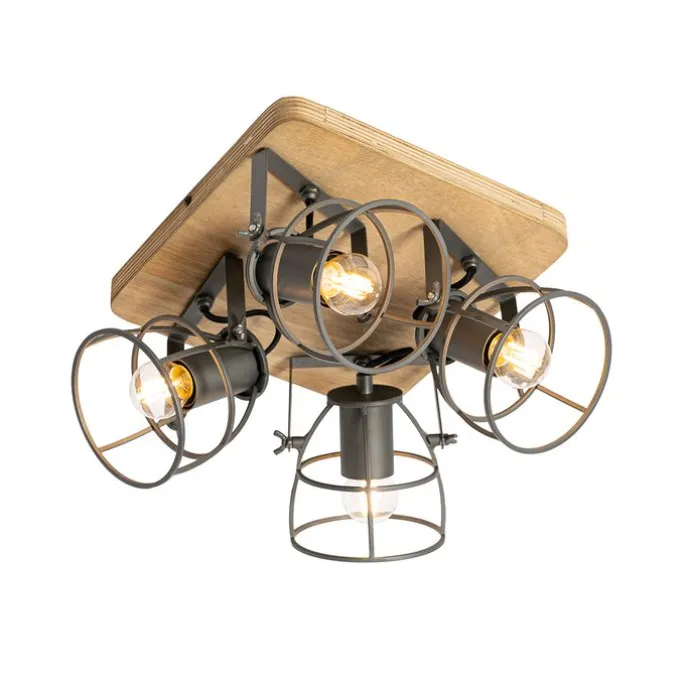 Industrieller Spot aus Holz mit dunkelgrauem verstellbarem 4-Licht – Arthur
