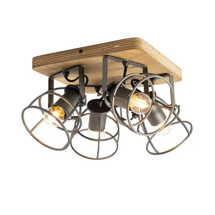 Industrieller Spot aus Holz mit dunkelgrauem verstellbarem 4-Licht – Arthur