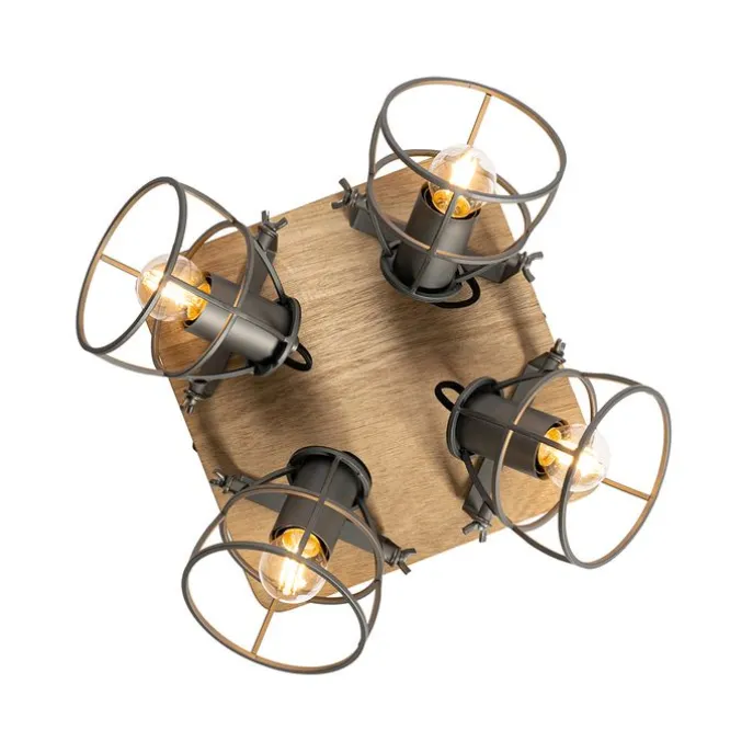 Industrieller Spot aus Holz mit dunkelgrauem verstellbarem 4-Licht – Arthur