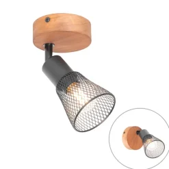 Industrieller Spot schwarz mit Holz - Kristina