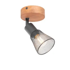 Industrieller Spot schwarz mit Holz - Kristina