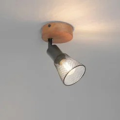 Industrieller Spot schwarz mit Holz - Kristina