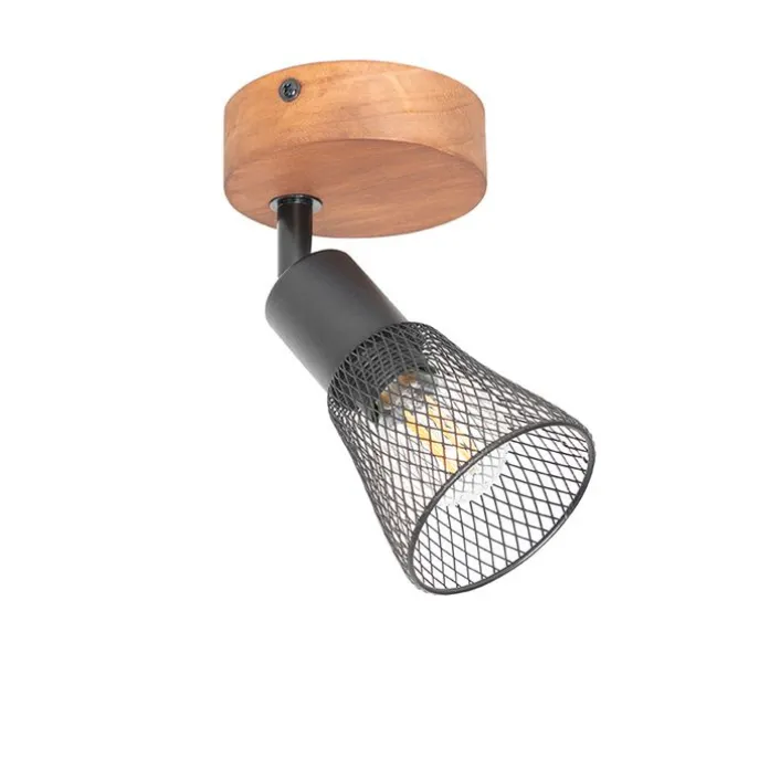 Industrieller Spot schwarz mit Holz - Kristina