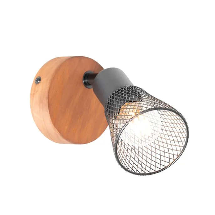 Industrieller Spot schwarz mit Holz - Kristina