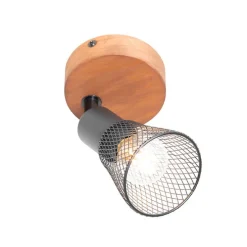 Industrieller Spot schwarz mit Holz - Kristina