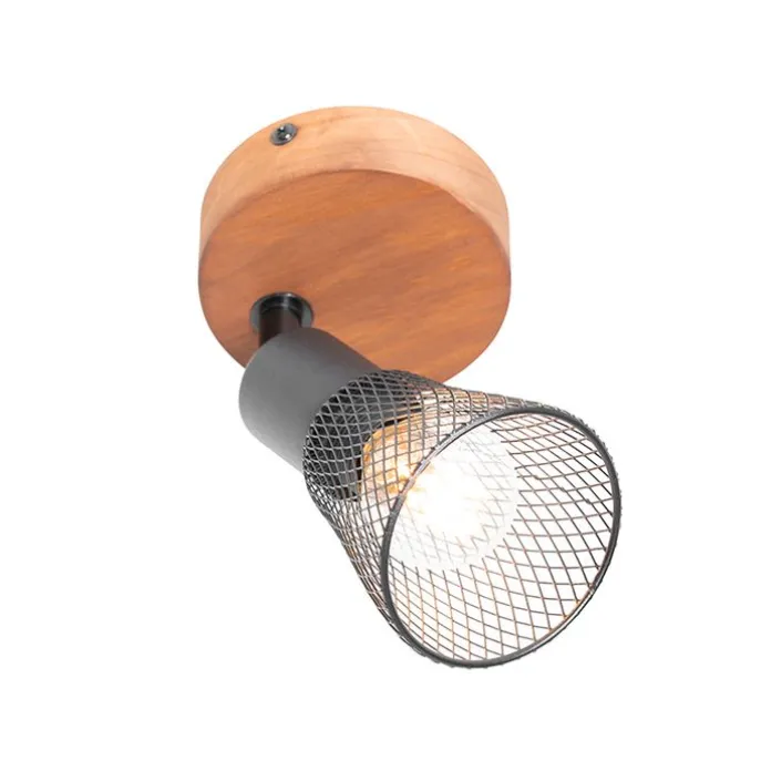 Industrieller Spot schwarz mit Holz - Kristina