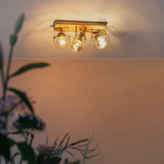 Industriespot dunkelgrau und Holz verstellbar 3-flammig – Arthur