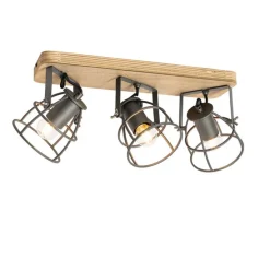 Industriespot dunkelgrau und Holz verstellbar 3-flammig – Arthur