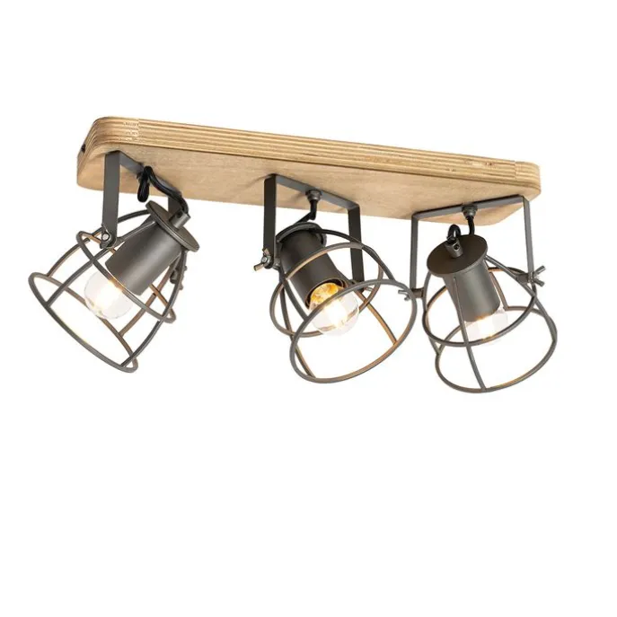 Industriespot dunkelgrau und Holz verstellbar 3-flammig – Arthur