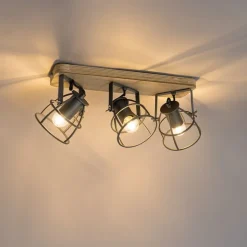 Industriespot dunkelgrau und Holz verstellbar 3-flammig – Arthur
