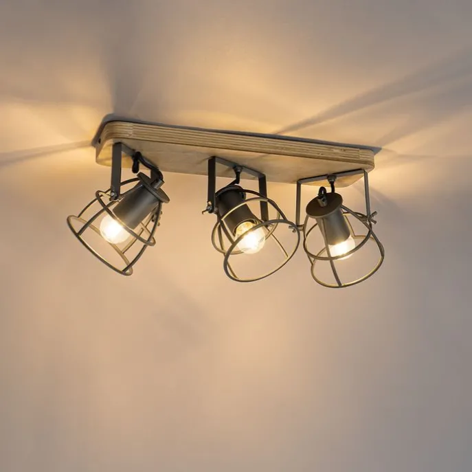 Industriespot dunkelgrau und Holz verstellbar 3-flammig – Arthur