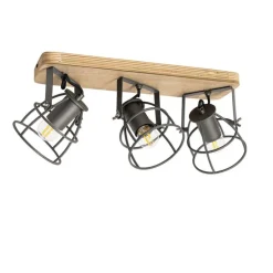 Industriespot dunkelgrau und Holz verstellbar 3-flammig – Arthur