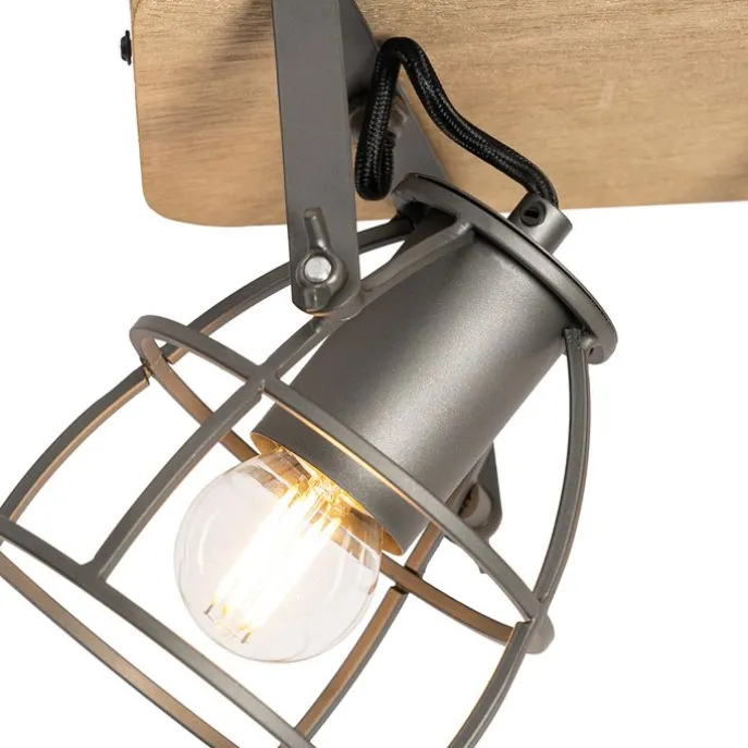 Industriespot dunkelgrau und Holz verstellbar 3-flammig – Arthur