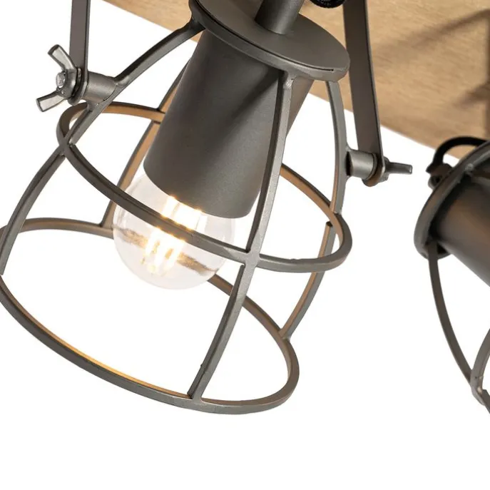 Industriespot dunkelgrau und Holz verstellbar 3-flammig – Arthur