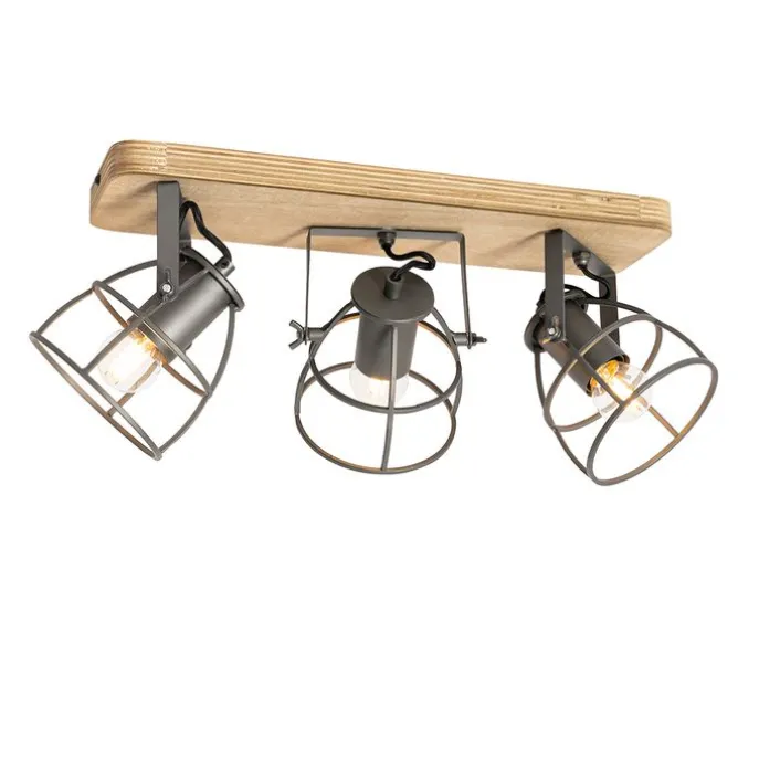 Industriespot dunkelgrau und Holz verstellbar 3-flammig – Arthur