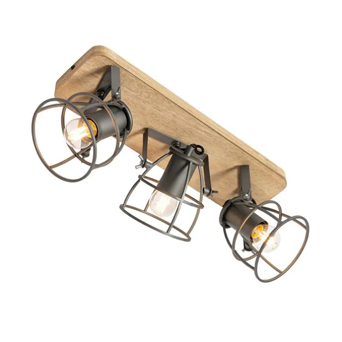 Industriespot dunkelgrau und Holz verstellbar 3-flammig – Arthur