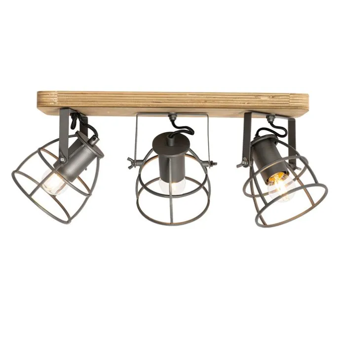 Industriespot dunkelgrau und Holz verstellbar 3-flammig – Arthur