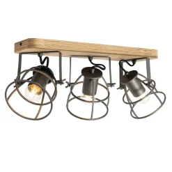 Industriespot dunkelgrau und Holz verstellbar 3-flammig – Arthur