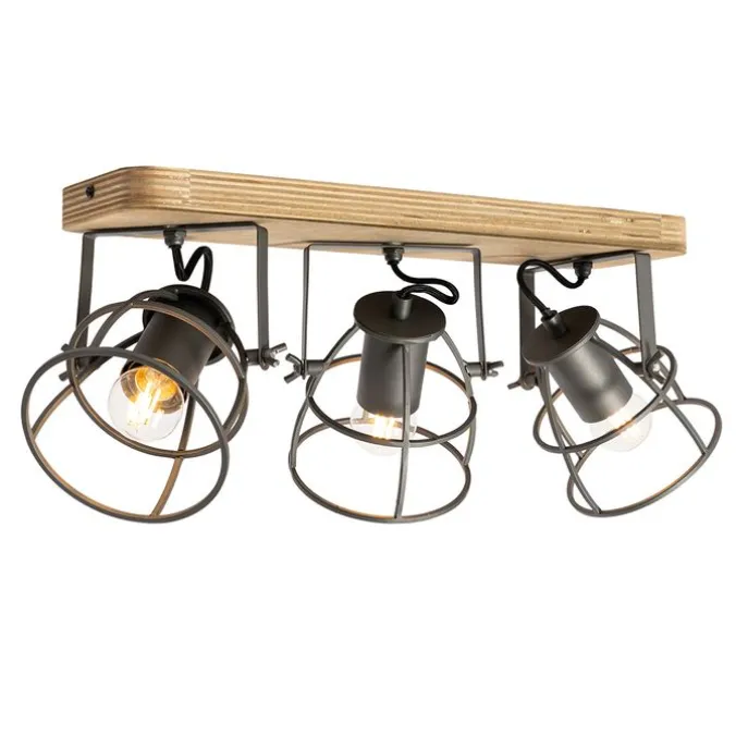 Industriespot dunkelgrau und Holz verstellbar 3-flammig – Arthur