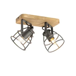 Industriespot dunkelgrau mit Holz verstellbar 2-flammig – Arthur