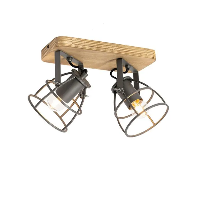 Industriespot dunkelgrau mit Holz verstellbar 2-flammig – Arthur