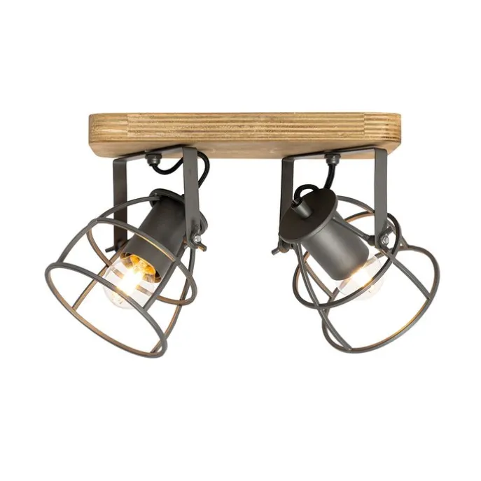 Industriespot dunkelgrau mit Holz verstellbar 2-flammig – Arthur