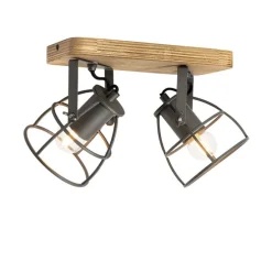 Industriespot dunkelgrau mit Holz verstellbar 2-flammig – Arthur