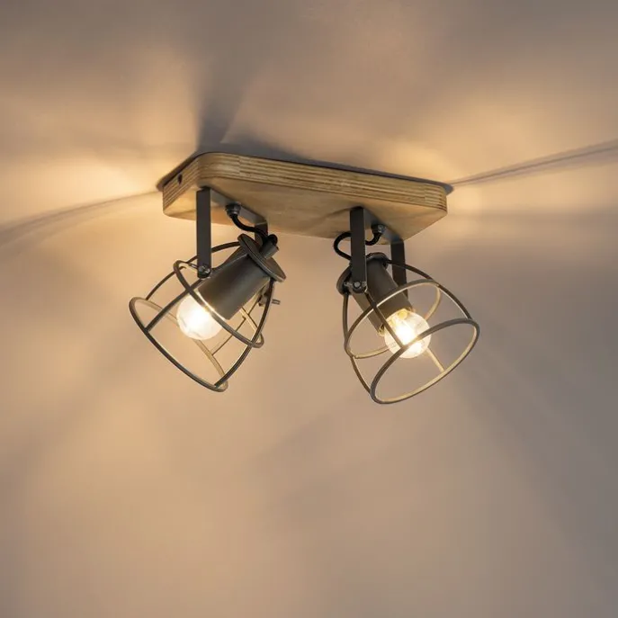 Industriespot dunkelgrau mit Holz verstellbar 2-flammig – Arthur