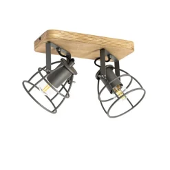 Industriespot dunkelgrau mit Holz verstellbar 2-flammig – Arthur