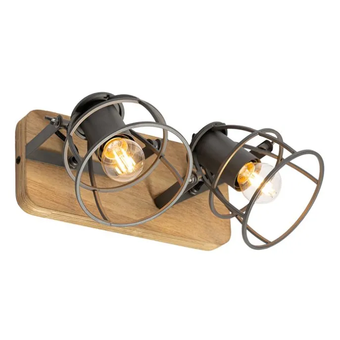 Industriespot dunkelgrau mit Holz verstellbar 2-flammig – Arthur