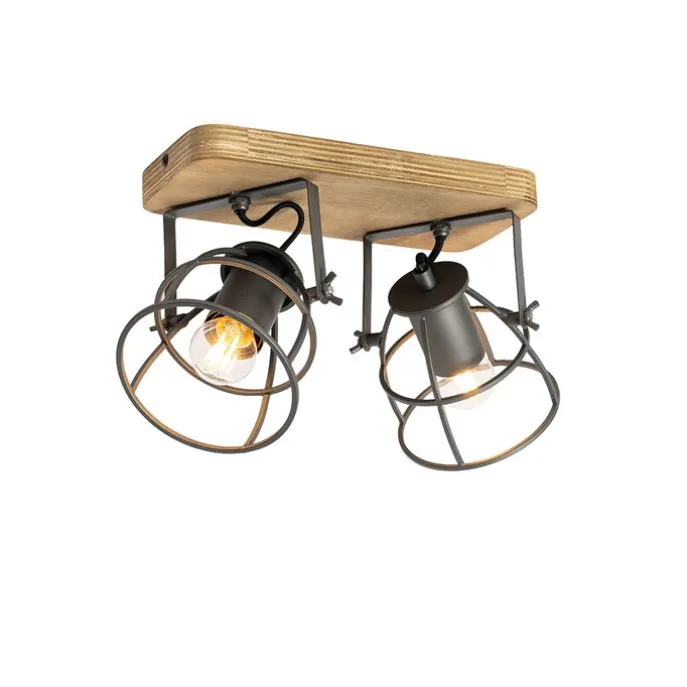 Industriespot dunkelgrau mit Holz verstellbar 2-flammig – Arthur