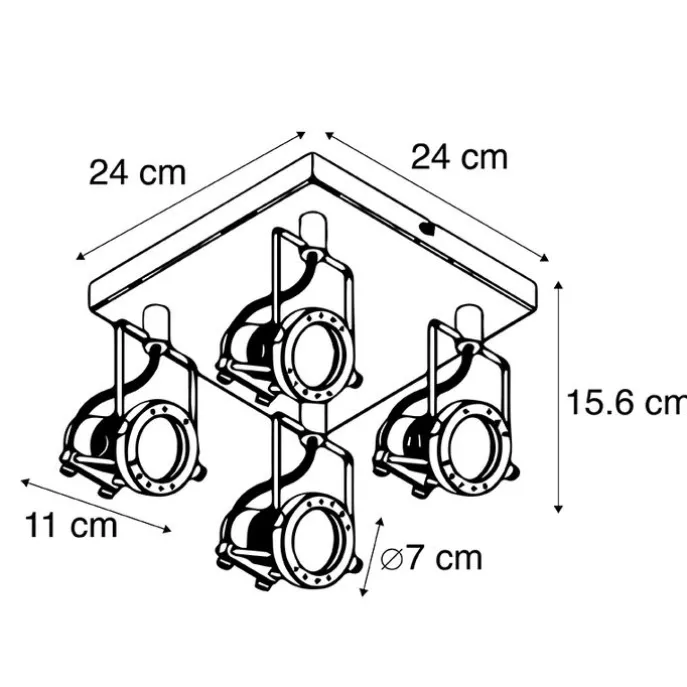 Industriespot schwarz 4-flammig - Suplux