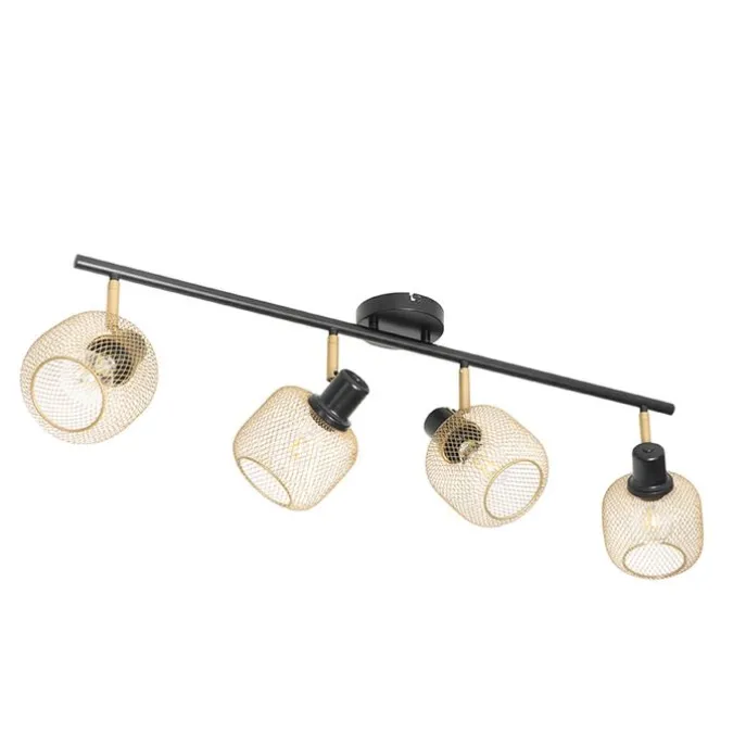 Industriespot schwarz mit goldenen 4-Lichtern - Bliss Mesh