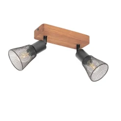 Industrie-Spot schwarz mit Holz 2-flammig - Kristina