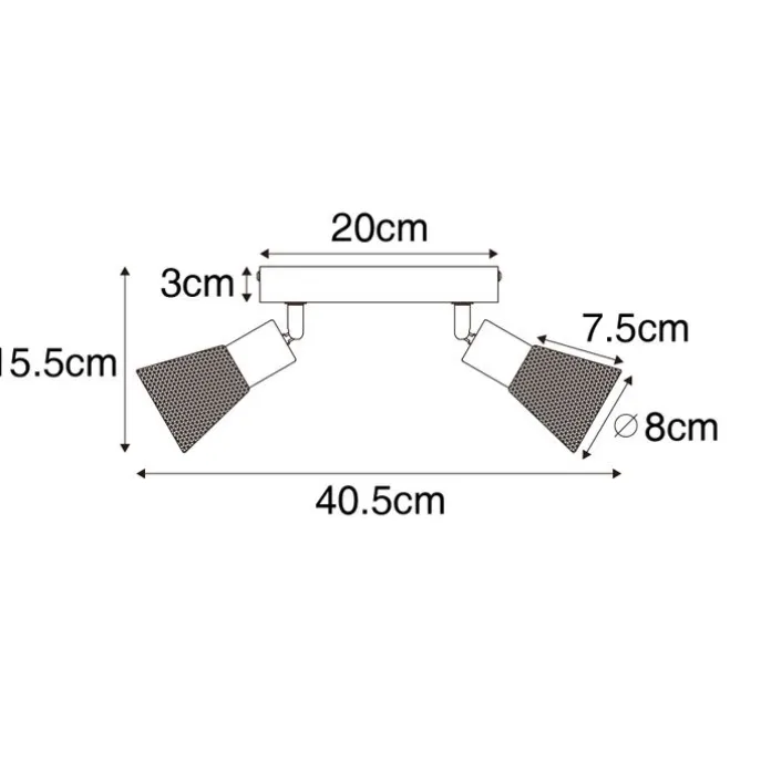 Industrie-Spot schwarz mit Holz 2-flammig - Kristina