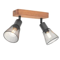 Industrie-Spot schwarz mit Holz 2-flammig - Kristina