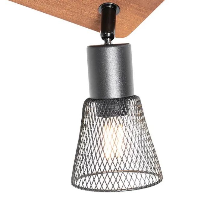 Industrie-Spot schwarz mit Holz 4-flammig - Kristina