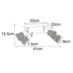 Industrie-Spot schwarz mit Holz 4-flammig - Kristina