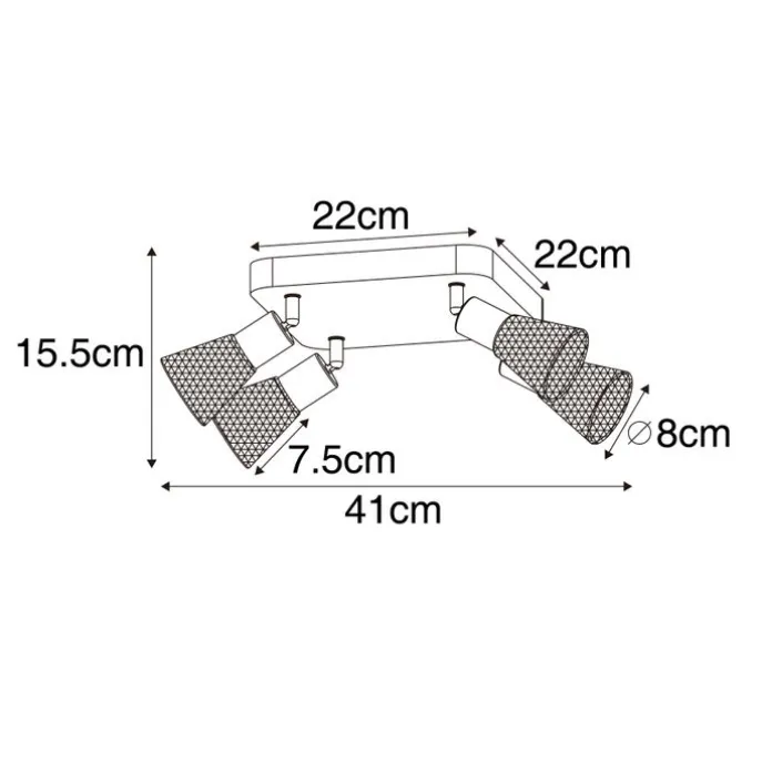 Industrie-Spot schwarz mit Holz 4-flammig - Kristina
