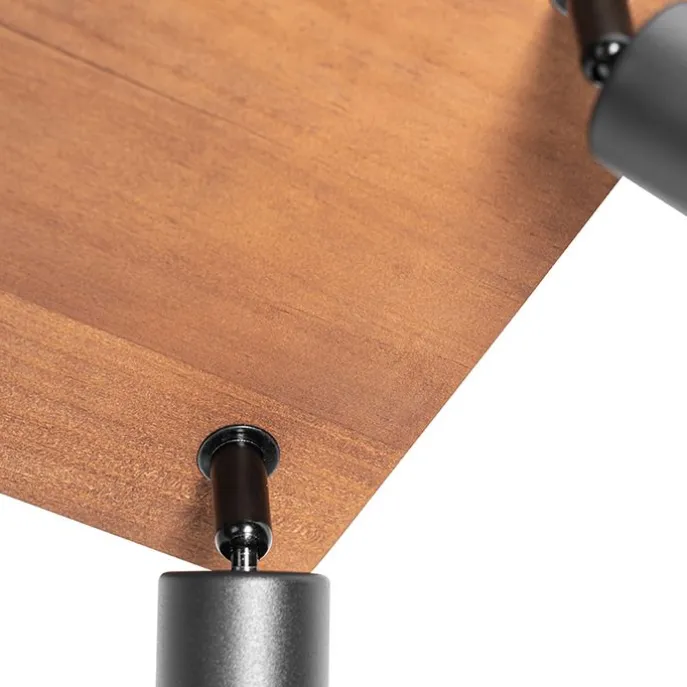 Industrie-Spot schwarz mit Holz 4-flammig - Kristina