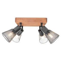 Industrie-Spot schwarz mit Holz 4-flammig - Kristina
