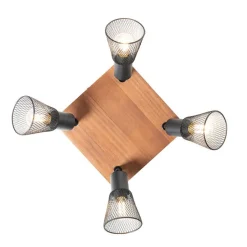 Industrie-Spot schwarz mit Holz 4-flammig - Kristina
