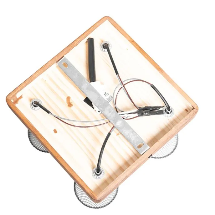 Industrie-Spot schwarz mit Holz 4-flammig - Kristina