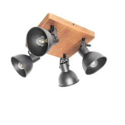 Industrie-Spot schwarz mit Holz neigbar 4-flammig - Tommy