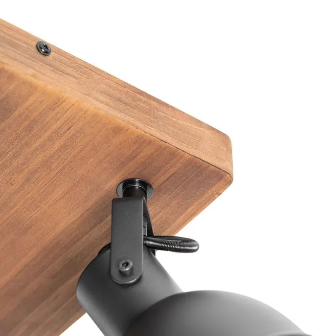 Industrie-Spot schwarz mit Holz neigbar 4-flammig - Tommy