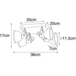 Industrie-Spot schwarz mit Holz neigbar 4-flammig - Tommy