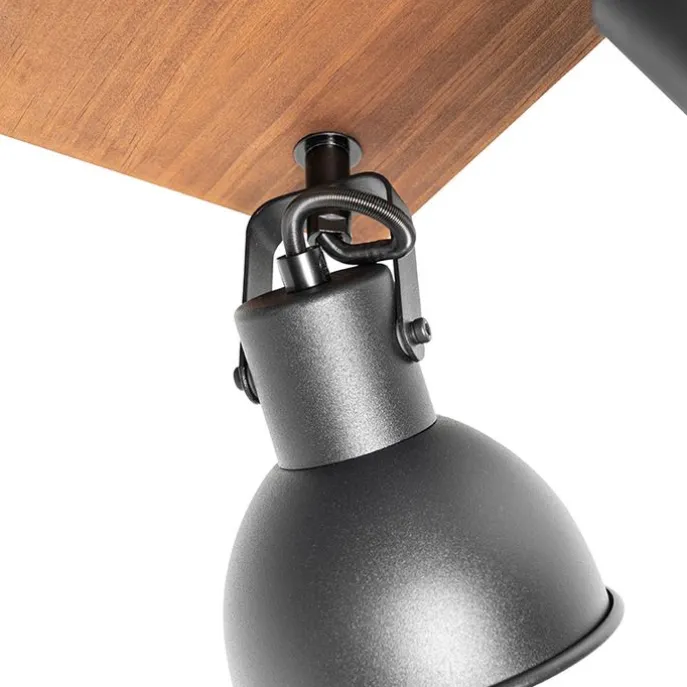 Industrie-Spot schwarz mit Holz neigbar 4-flammig - Tommy